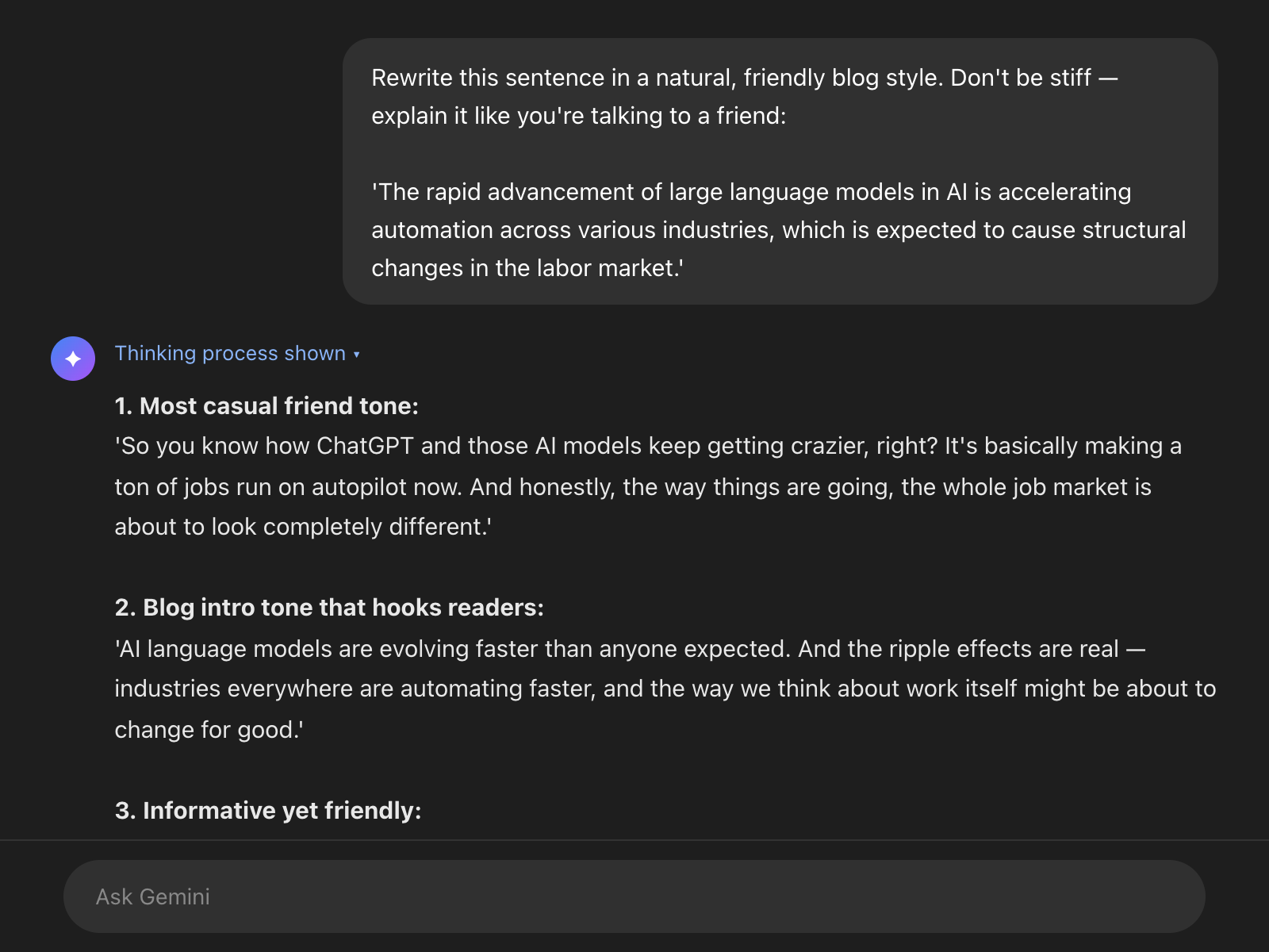 Gemini Korean writing result