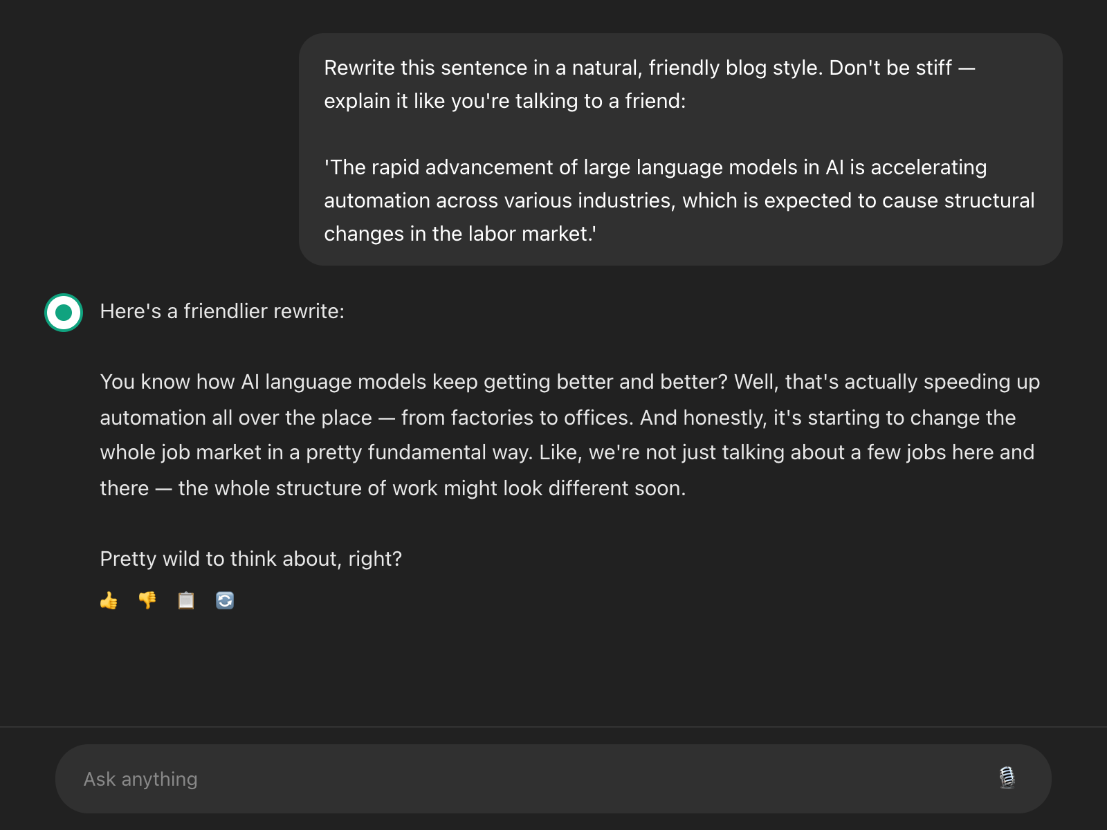 ChatGPT Korean writing result