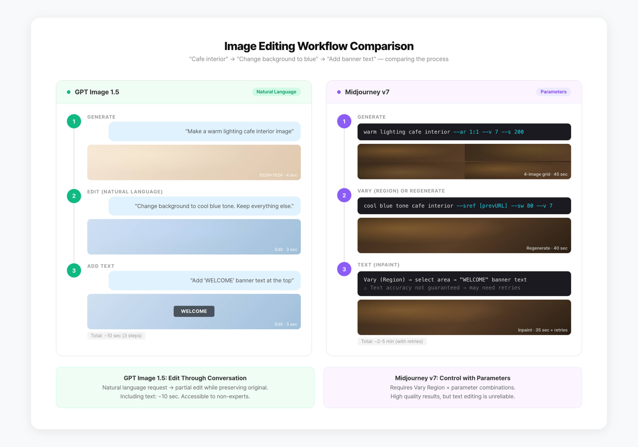 GPT Image 1.5 vs Midjourney v7 image editing workflow comparison