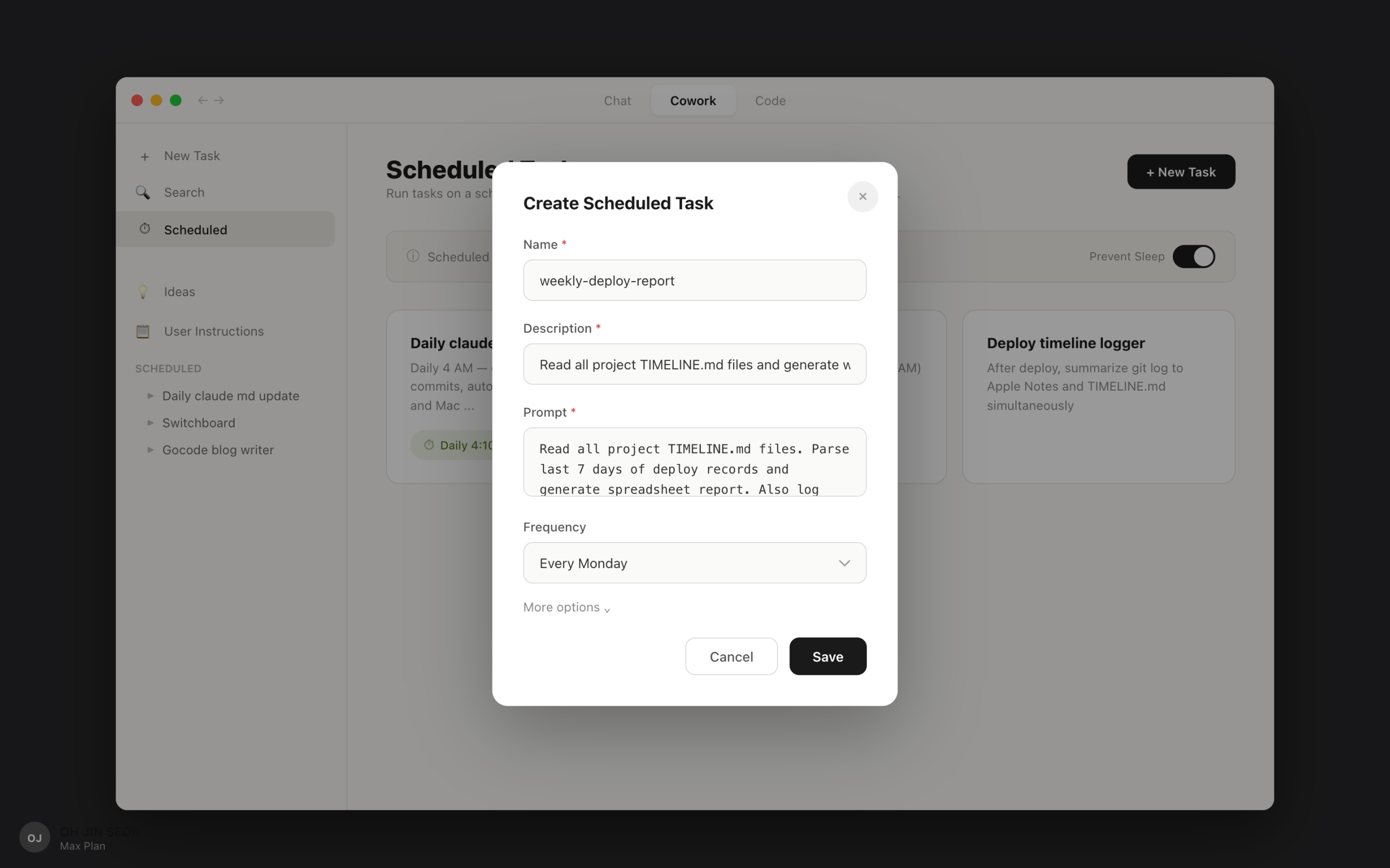 Cowork schedule registration modal